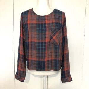Cloth & Stone Anthropologie plaid shirt long sleeve Crisscross tie back small